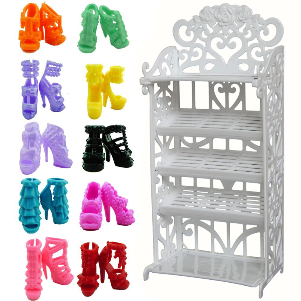 Mix Doll Accessories Option Shoes / Shoe Cabinet White Rack Storage Sofa Dresses Dollhouse Furniture for Barbie Doll