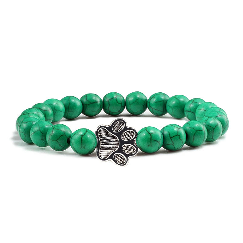 Natural Matte Black Lava Volcanic Stone Paw Print Charm Bracelet Homme Femme Pet Memorial Cat Dog Lovers Jewelry Bracelets