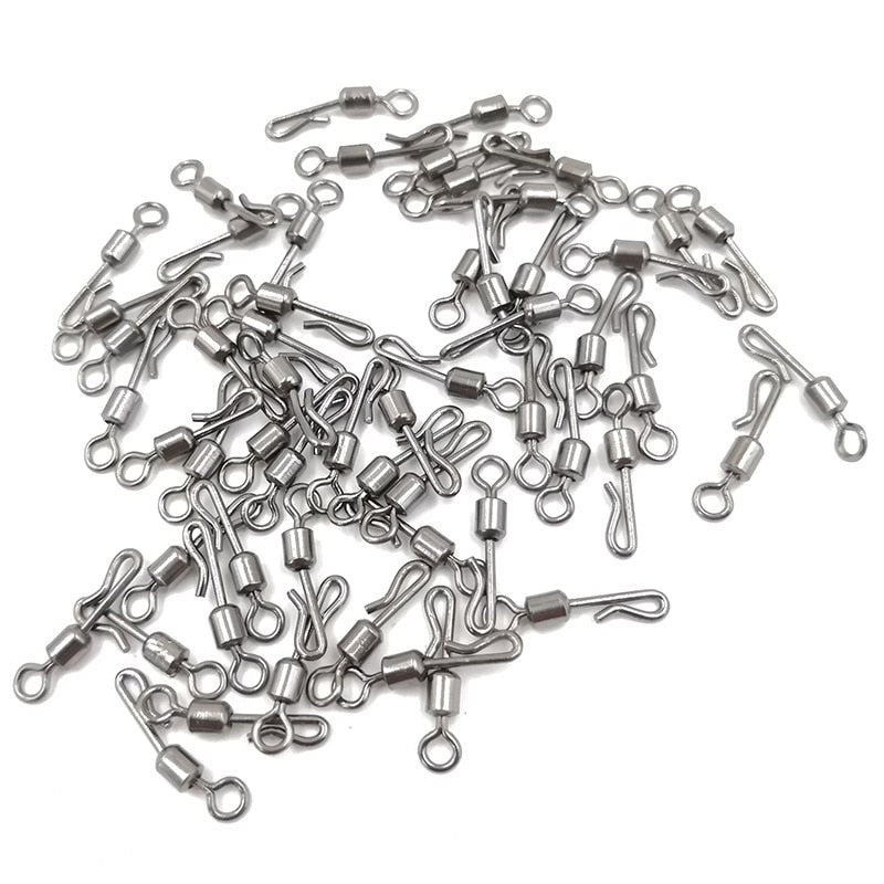 OUTKIT 50pcs Fishing Swivels Rolling Swivel Interlock Snap Size 7/8/10/12 Hook Lure Connector Terminal Tackle Swivel Fishing