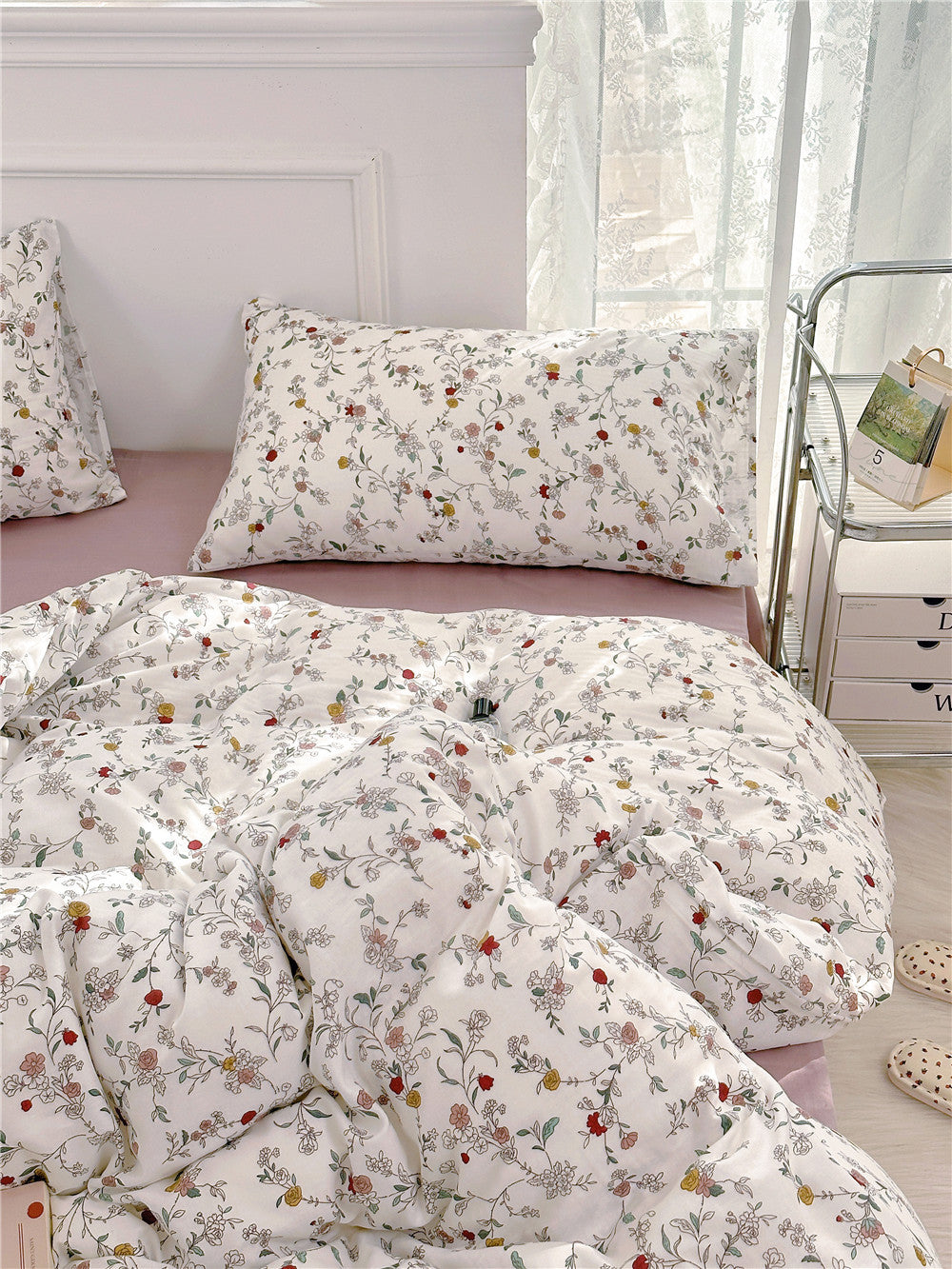 Double Layer Cotton Bedding Set Infant Class Softness Floral Design Duvet Cover Bed Sheet Pillowcases 4 Pieces Bedding Set