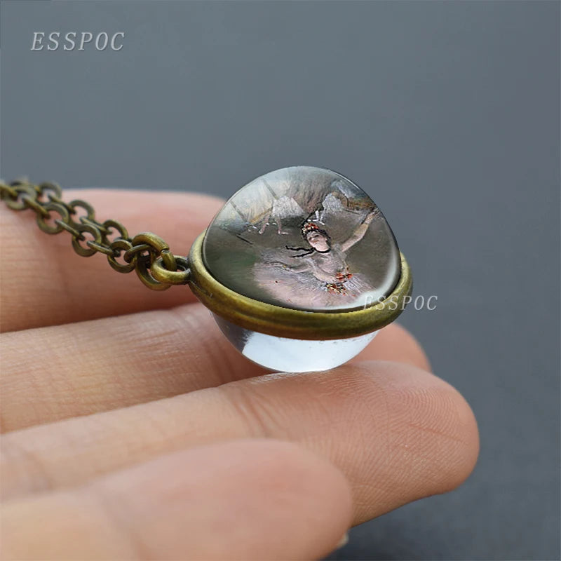 Vintage Double Sided Glass Ball Necklace Hadas Goticas Angel on Moon Art Photo Fairy Tale Pendant Women Jewelry