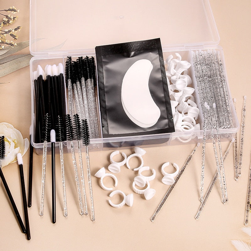 Eyelash Extension Set With Box Lashes Micro Brush Tape Glue Ring Eye Pad Disposable Mascara Applicator Eyelashes Tool