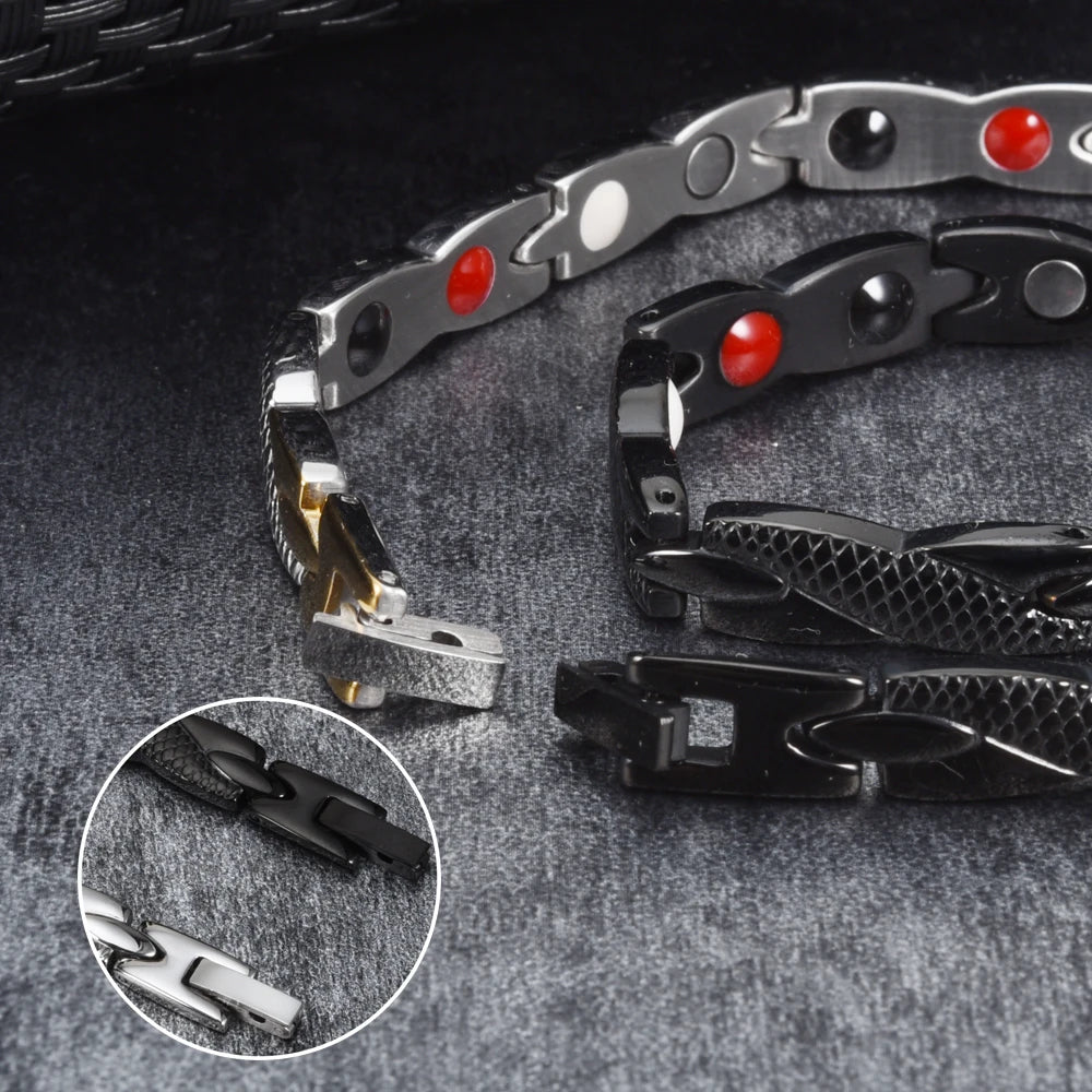 Vinterly Health Energy Bracelet Male Cross Stainless Steel Magnetic Bracelet Men Gold-Color Chain Link Bracelet for Men Jewelry
