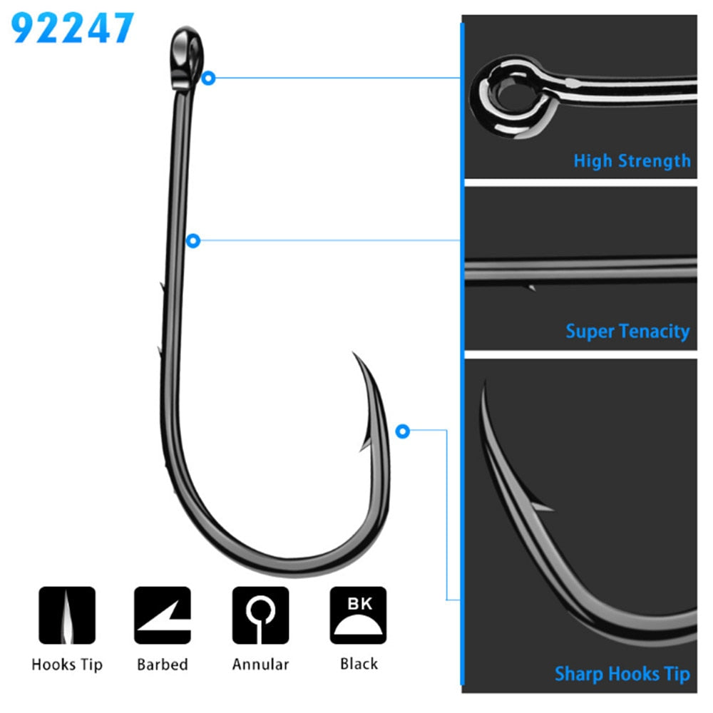 50pcs/Lot Carbon Steel Fishing Hooks 1#-6# Baitholder Black Color Jig Head Crank Barbed Hook for Soft Worm Bass Carp Fishing