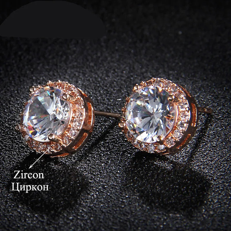 Classic Green AAA Cubic Zirconia Stud Earrings Round Crystal Girl Ear Studs for Women Multicolor Jewelry Brincos AE176