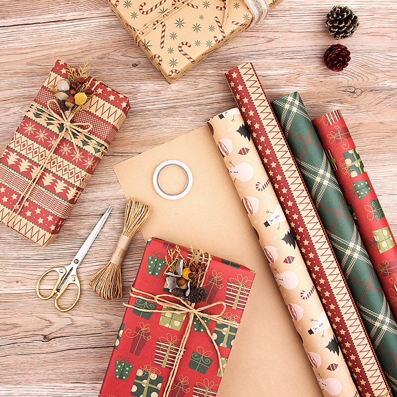70X50cm Christmas Diy Kraft Wrapping Paper Printing Paper Christmas New Year Decoration Wrapping Paper