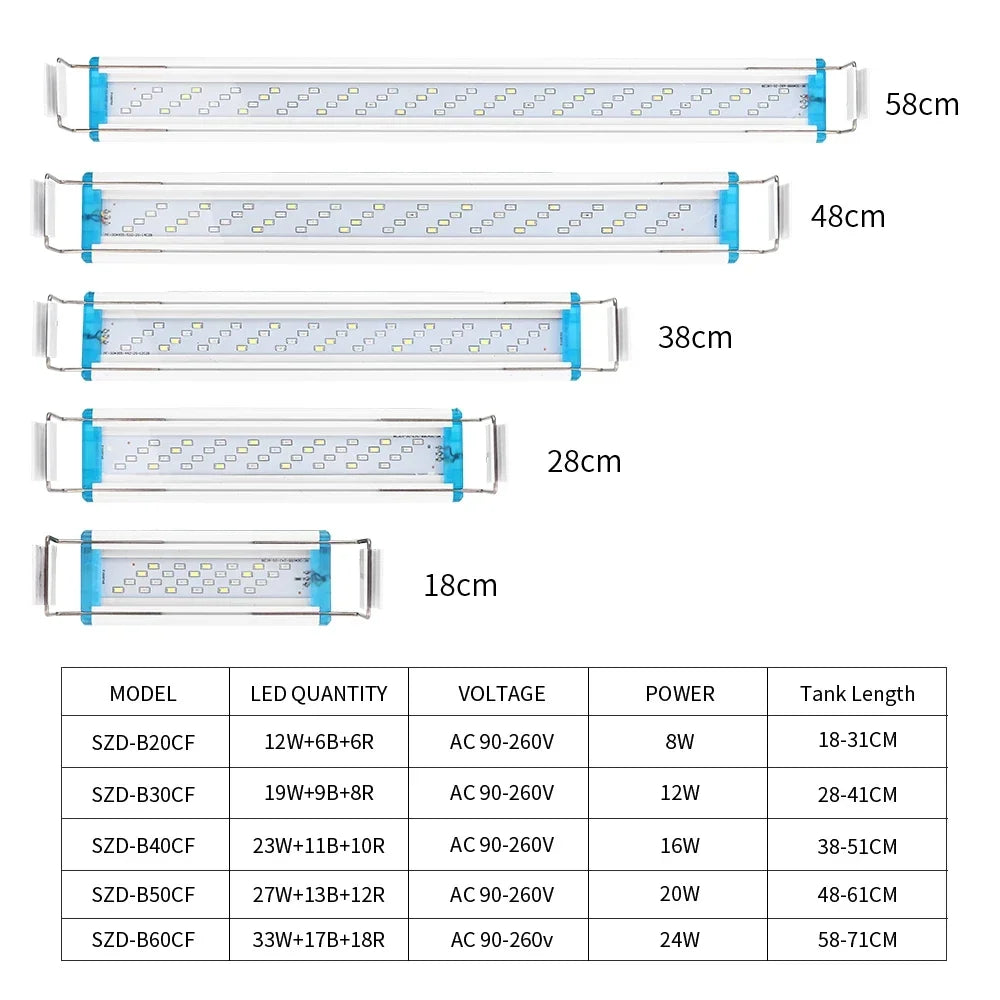 18-75cm Super Slim LEDs Aquarium Lighting Aquatic Plant Light Extensible Waterproof Clip on Lamp for Fish Tank 90-260v