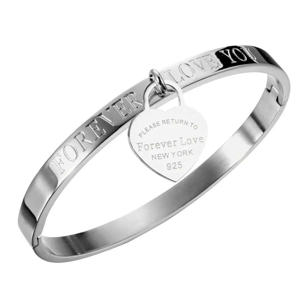 Trendy Lover Cuff Bracelets Bangles for Woman Rose Gold Color Stainless Steel Bracelet With Heart Pendant Luxury Jewelry