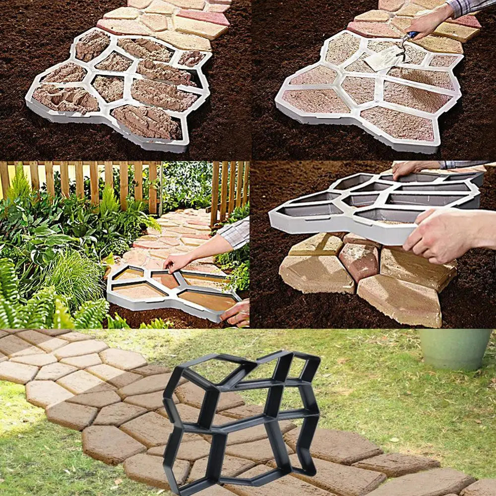 Plastic Path Maker Mold Reusable Concrete Cement Stone Brick Design DIY Manually Paving Paver Walk Mould Garden Building Tool