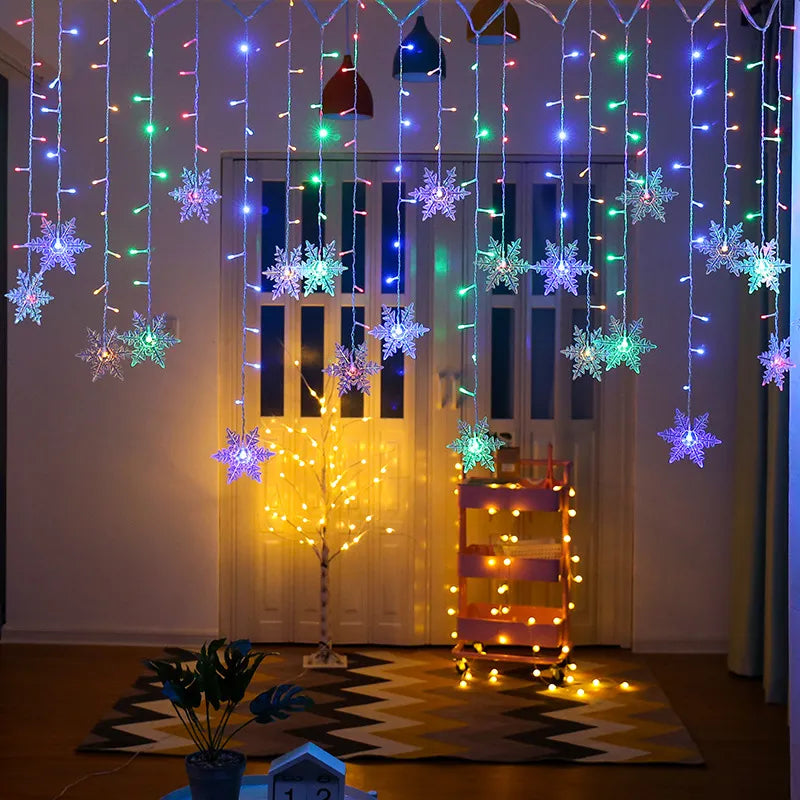 3.2M Christmas Snowflakes LED String Lights Flashing Fairy Curtain Lights Waterp
