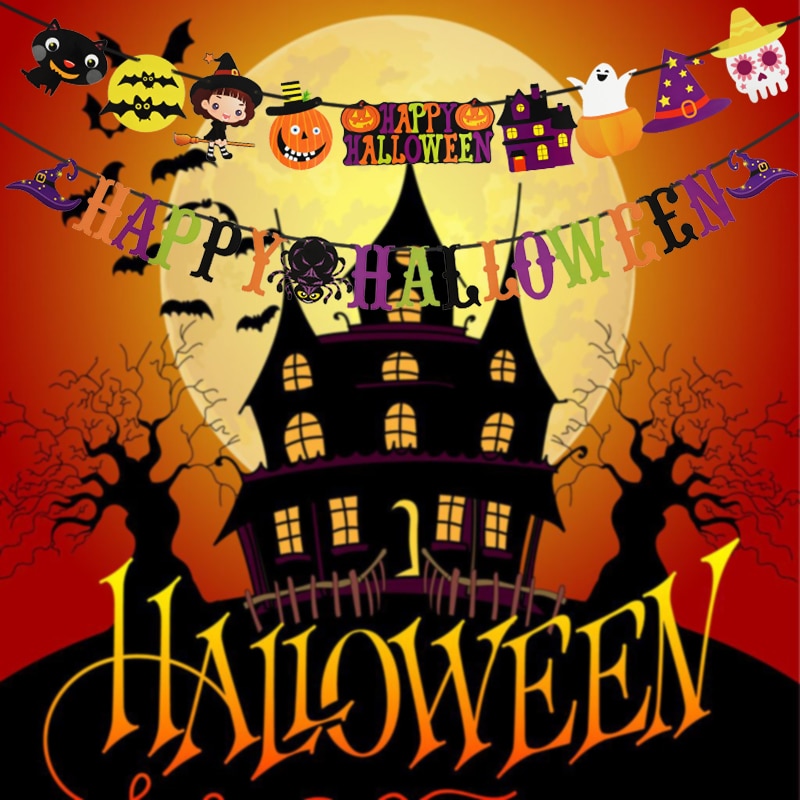 2023 Year Happy Halloween Banner Garland for Halloween Home Hanging Ornament Decorations Kids Child Favors Creative