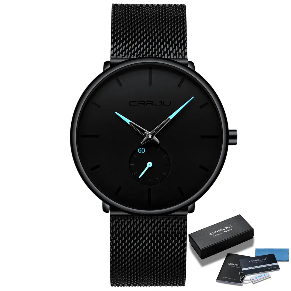 Men Watch CRRJU Watch Women Quartz Dress Watch for Men Dress Watches Fashion Unisex Ultra Thin Wristwatch Relojes Para Hombre