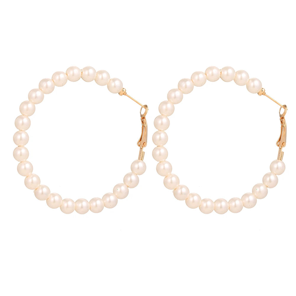FNIO Big Simulated Pearl Earrings 2019 for Women Lover Geometric Round Heart Drop Dangle Earring Korean Statement Jewelry