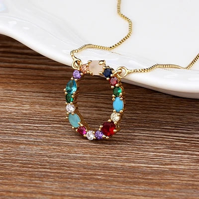 New Arrival Personal Name Letter Necklace Rainbow CZ Initials Alphabet Women Girls Gorgeous Family Jewelry