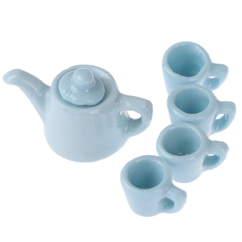 1:12 Tableware Teapot Coffee Cup Saucer Tray Plate Tea Set Pot Kitchen Decor Dollhouse Miniature Christmas Doll Accessories