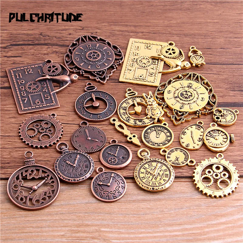 10pcs Vintage Metal Zinc Alloy Mixed Four Clock Pendant Charms Steampunk Clock Charms for Diy Jewelry Making
