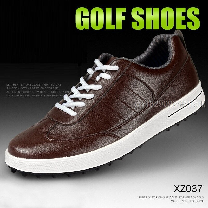 PGM Men's Golf Shoes Leather Waterproof Shoes Anti-Slip Spikes Sports Golf Sneaker Ventilation Slot Design
