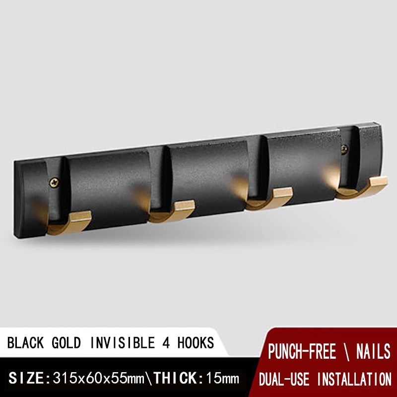Black Golden Robe Hooks Folding Towel Hanger Nail Installation Wall Hooks C