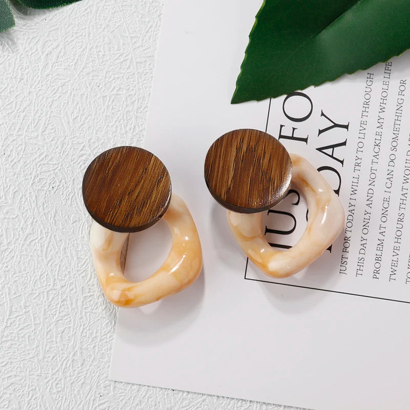AENSOA Multiple 27 Style Korea Handmade Wooden Straw Weave Rattan Vine Braid Drop Earrings New Geometric Long Earrings