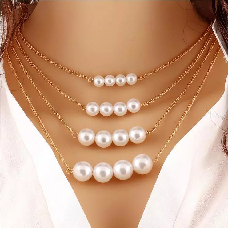 KMVEXO 2020 New Fashion Jewelry Gold Color Multi Layer Chains Imitation Pearl Necklaces for Women Party Wedding Bride Necklace