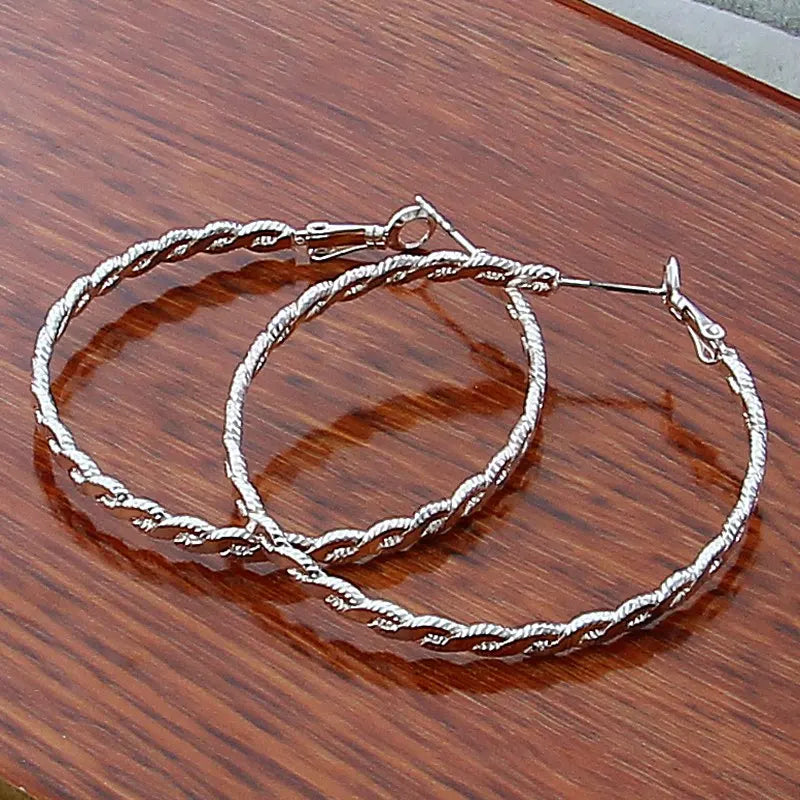 New Trendy 925 Sterling Silver Simple 3.5cm/5cm Circle Round Hoop Earring for Woman Fine Jewelry