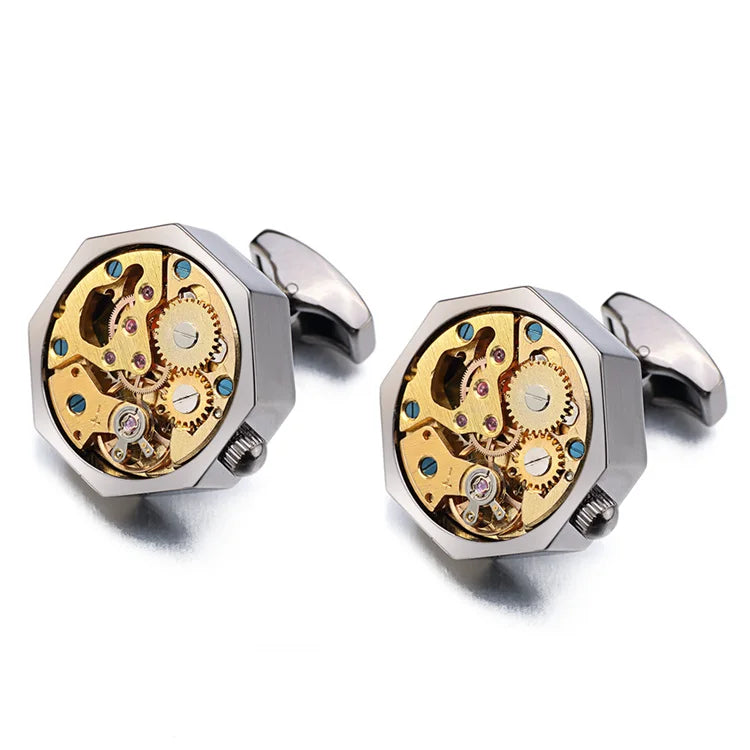 Hot Watch Movement Cufflinks for Immovable Stainless Steel Steampunk Gear Watch Mechanism Cuff Links for Mens Relojes Gemelos