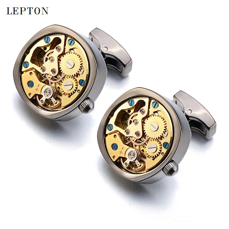 Hot Watch Movement Cufflinks for Immovable Stainless Steel Steampunk Gear Watch Mechanism Cuff Links for Mens Relojes Gemelos