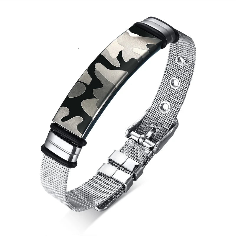 Meaeguet Personalized Bangle Men's Slide Mesh Bracelet Customized Name Wristband Stainless Steel Male Bileklik Pulseira