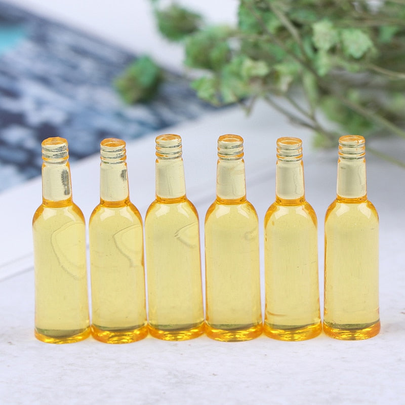 6Pcs 1:12 Dollhouse Miniature Toy Beer Wine Drink Bottle Doll Food Kitchen Living Room Toy Accessories