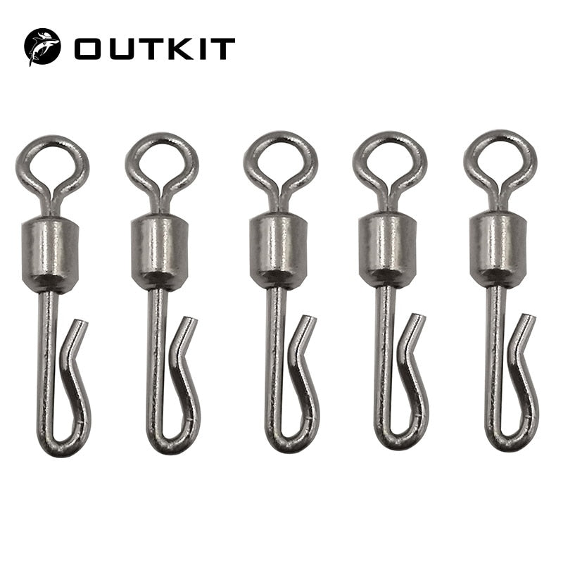 OUTKIT 50pcs Fishing Swivels Rolling Swivel Interlock Snap Size 7/8/10/12 Hook Lure Connector Terminal Tackle Swivel Fishing