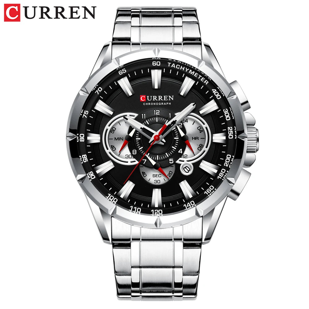CURREN Luxury Casual Mens Watches Quartz Sports Chronograph Wristwatch Male Stainless Steel Luminous Hands Clock