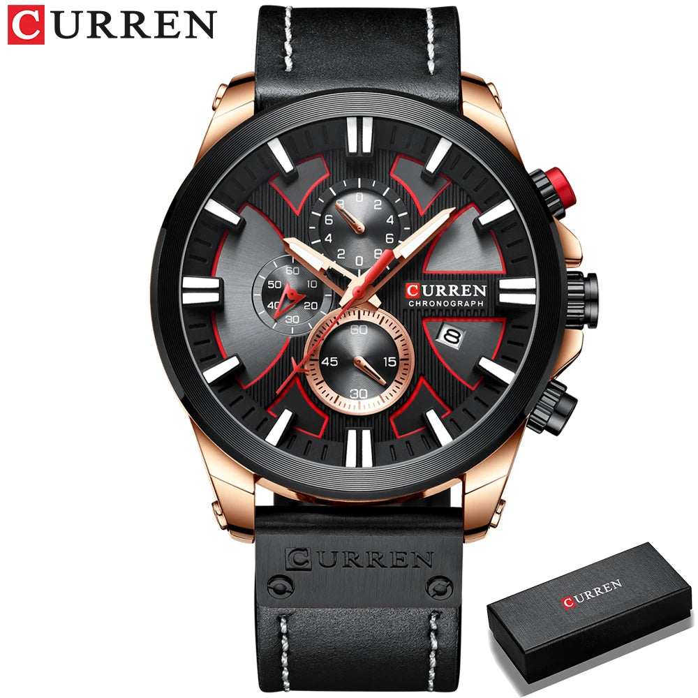 CURREN Watch Chronograph Sport Mens Watches Quartz Clock Leather Male Wristwatch Relogio Masculino for Men