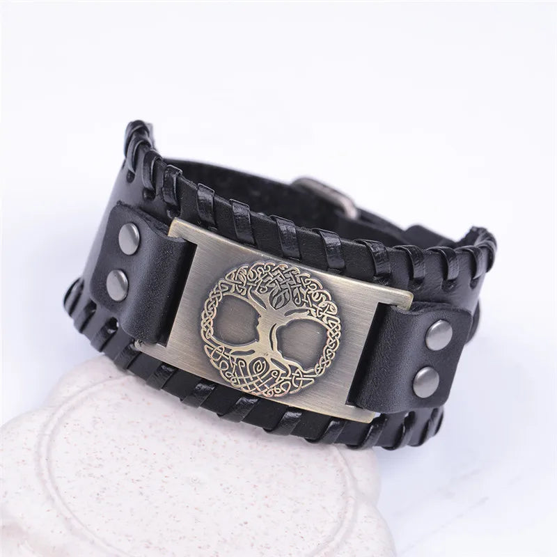 Skyrim Tree of Life Vintage Wrap Wicca Metal Leather Bracelet Amulet Adjustable Cuff Bracelet Vintage Jewelry Men