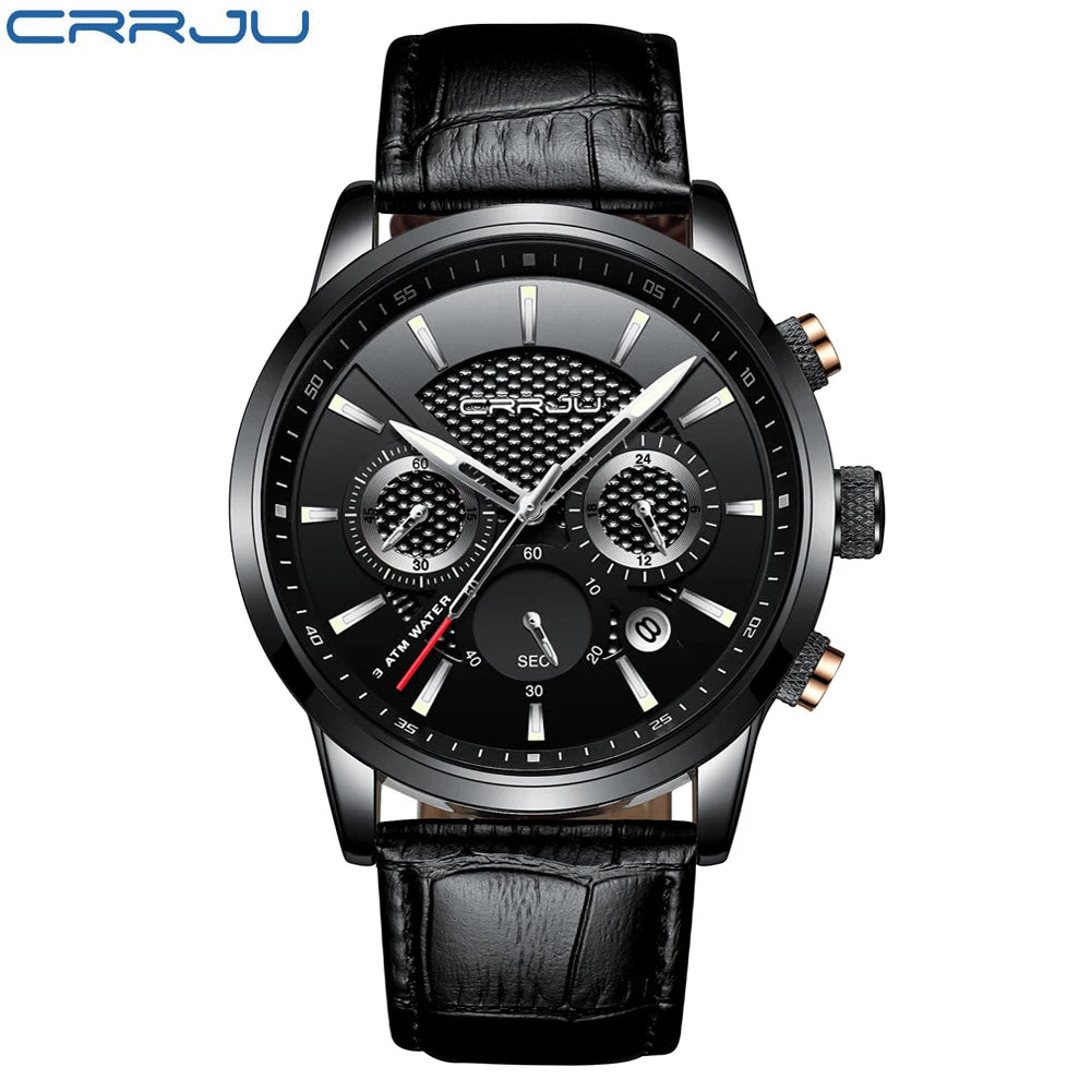 Watches Mens 2021 CRRJU Casual Leather Quartz Men's Watch Top Brand Luxury Business Clock Male Sport Waterproof Date Chronograph