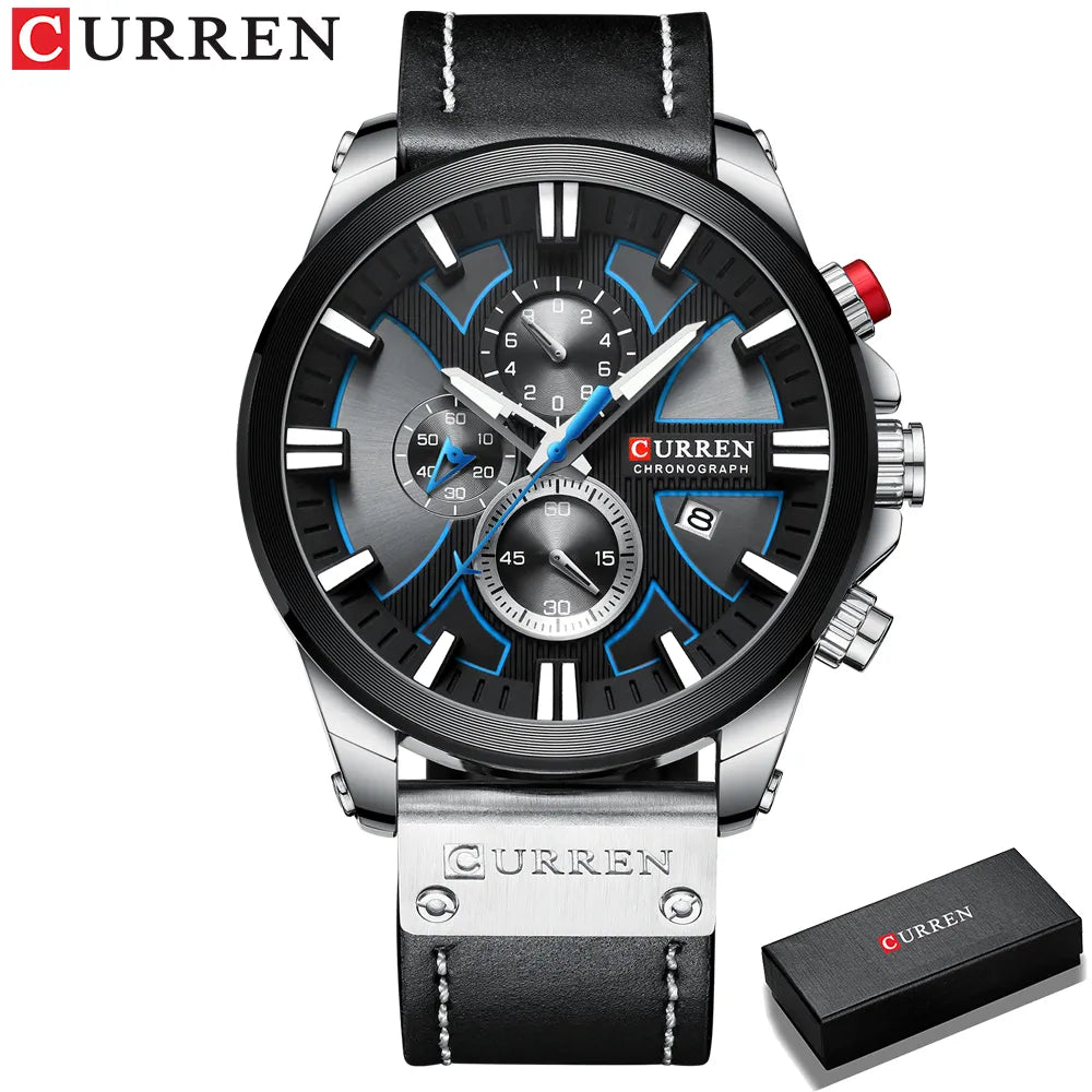 CURREN Watch Chronograph Sport Mens Watches Quartz Clock Leather Male Wristwatch Relogio Masculino for Men