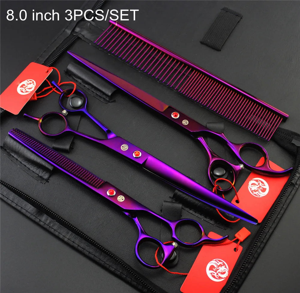 Brand Pet Grooming Scissors Set 7 8 Inch Professional Japan 440C Dog Shears Hair Cutting Thinning Curved Scissors With Comb Bag