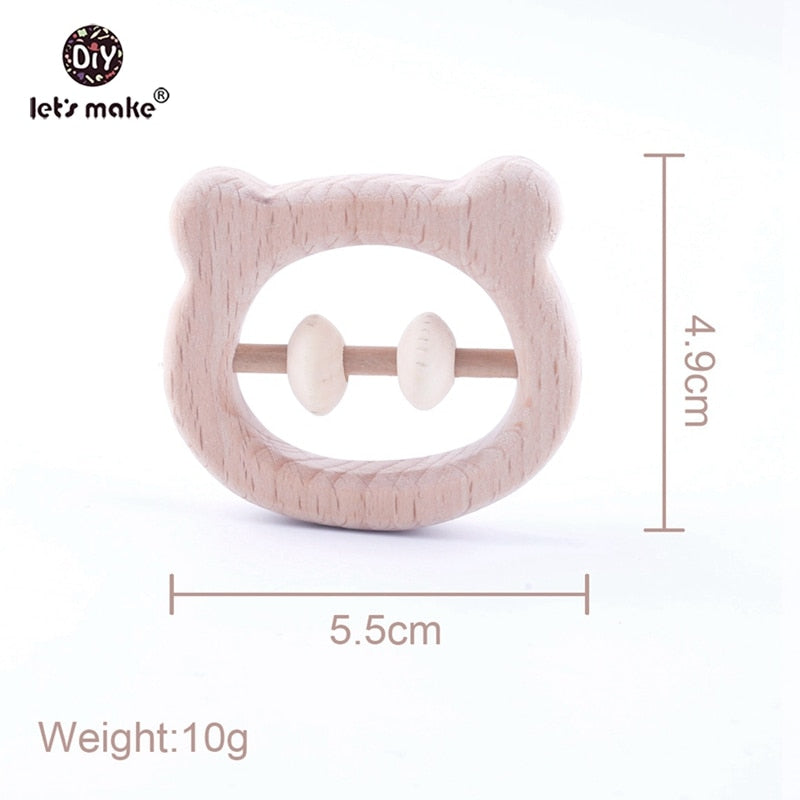 Baby Toys 1pc Silicone Beads Cartoon Rattle Teething Ring of Beech Wood 0-12 Moths Children Christmas Stroller Let's Make