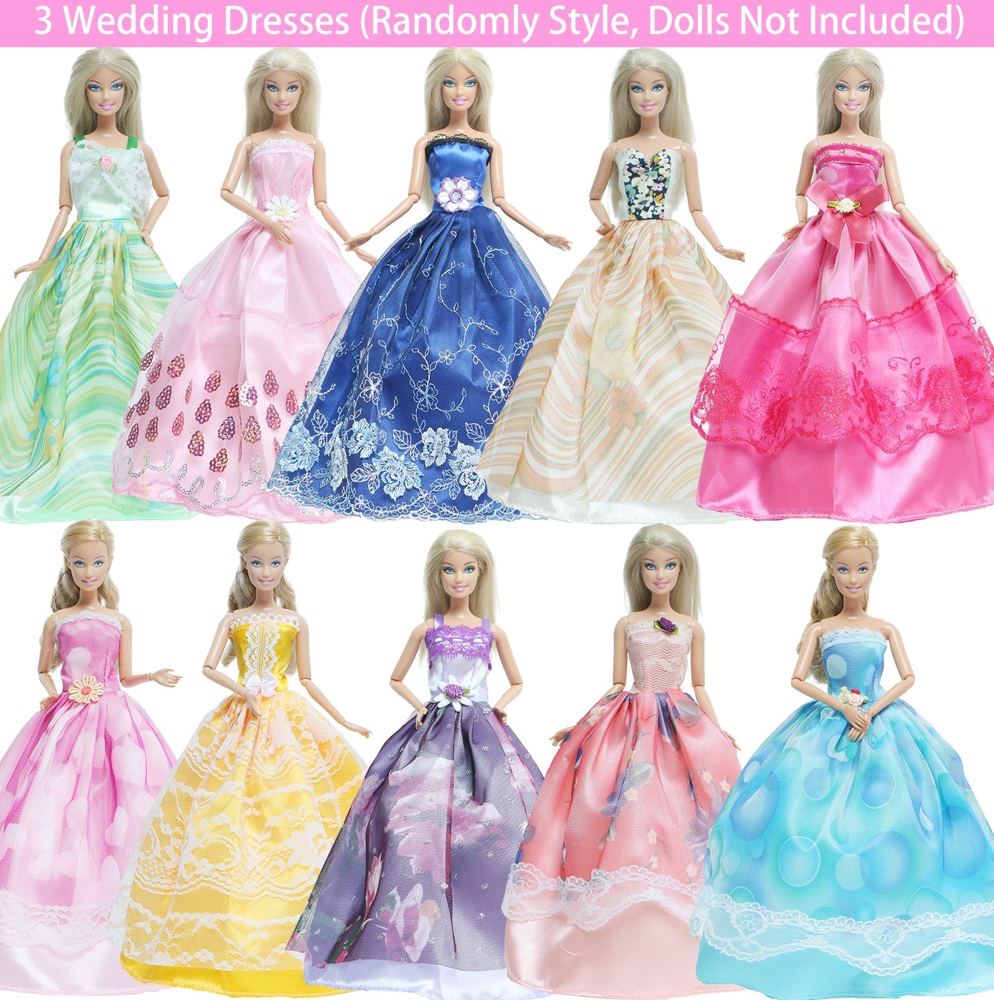 Random Mix Style Doll Accessories High Heels Shoes Swimsuit Wedding Party Gown Mini Dress Clothes for Barbie Doll Baby Toys