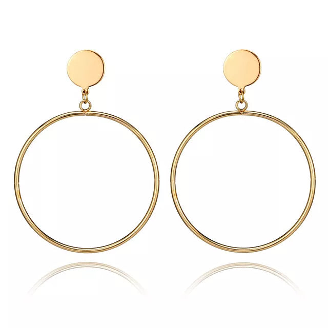Simple Fashion Gold Color Silver Plated Geometric Big Round Clip Earrings for Women Fashion Big Hollow Ear Clip Jewelry