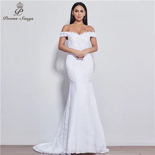 PoemsSongs Real Photo Boat Neck Beautiful Lace Wedding Dress for Wedding Vestido De Noiva Mermaid Wedding Dress