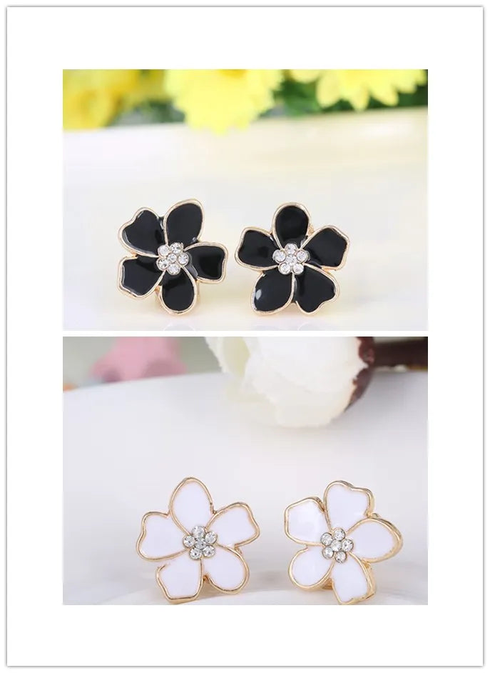 Korea Style Flower Shape Enamel Clip on Earrings Without Piercing for Girls Party Cute Lovely No Hole Ear Clip Jewelry