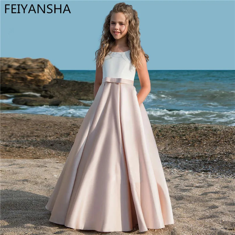 Fancy Flower Girl Dresses for Weddings Vestidos Daminha Kids Evening Pageant Gowns With Bow First Communion Dresses for Girls