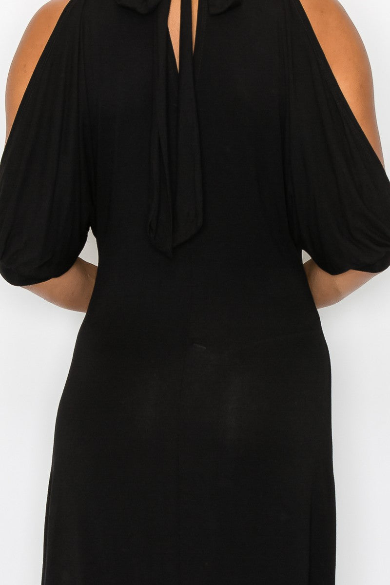 Open Shoulder Back Dress - Black