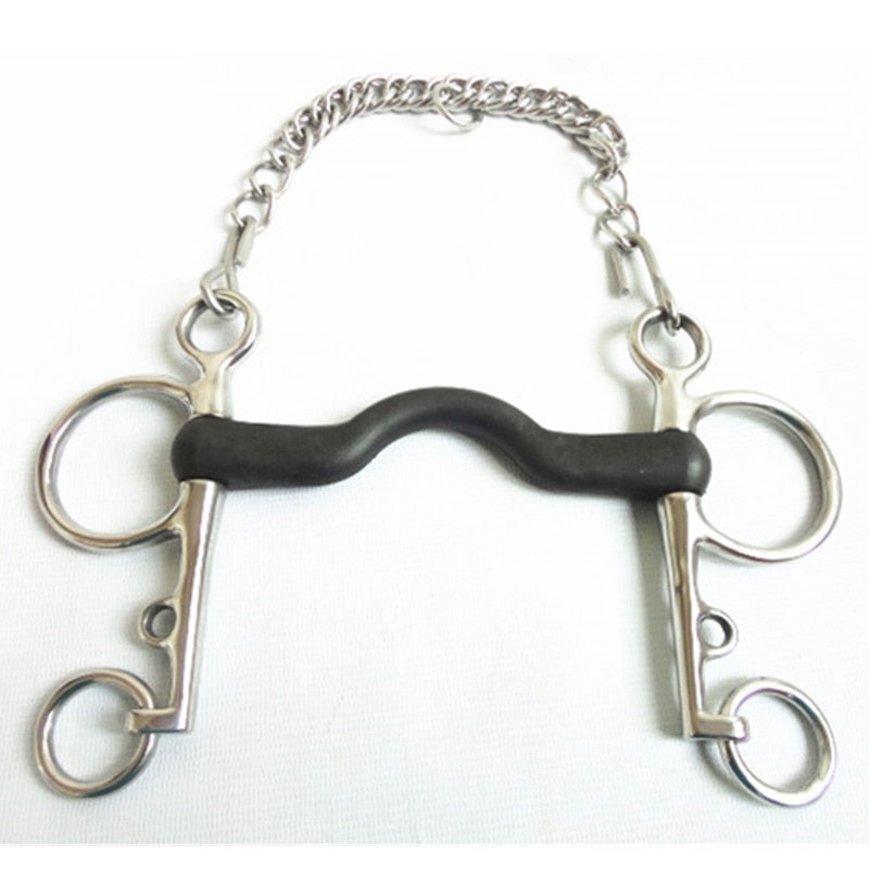 Horse Product Long Pelham Bit Stainless Steel Wrapped Black Rubber Equestrian 5 1/4 Inches