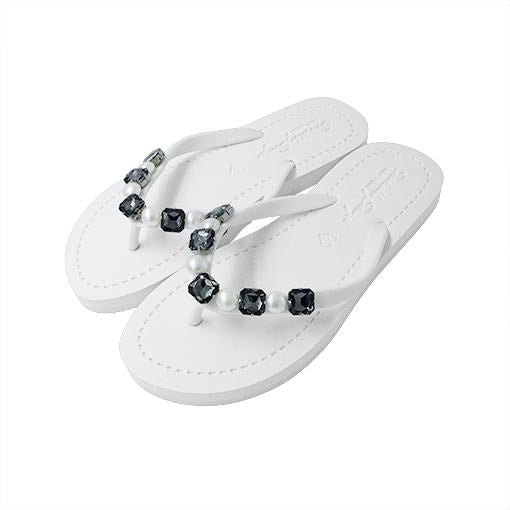 Beach Pearl - Crystal Rhine Stone Embellished Women's Flat Flip Flops