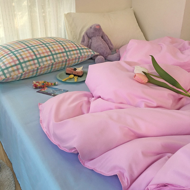 Bedding Set Bed Sheet Set Duvet Cover Set King Size Queen Size Comforter Sets Luxury Bedroom Anime Cute Pink