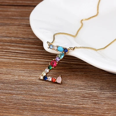 New Arrival Personal Name Letter Necklace Rainbow CZ Initials Alphabet Women Girls Gorgeous Family Jewelry