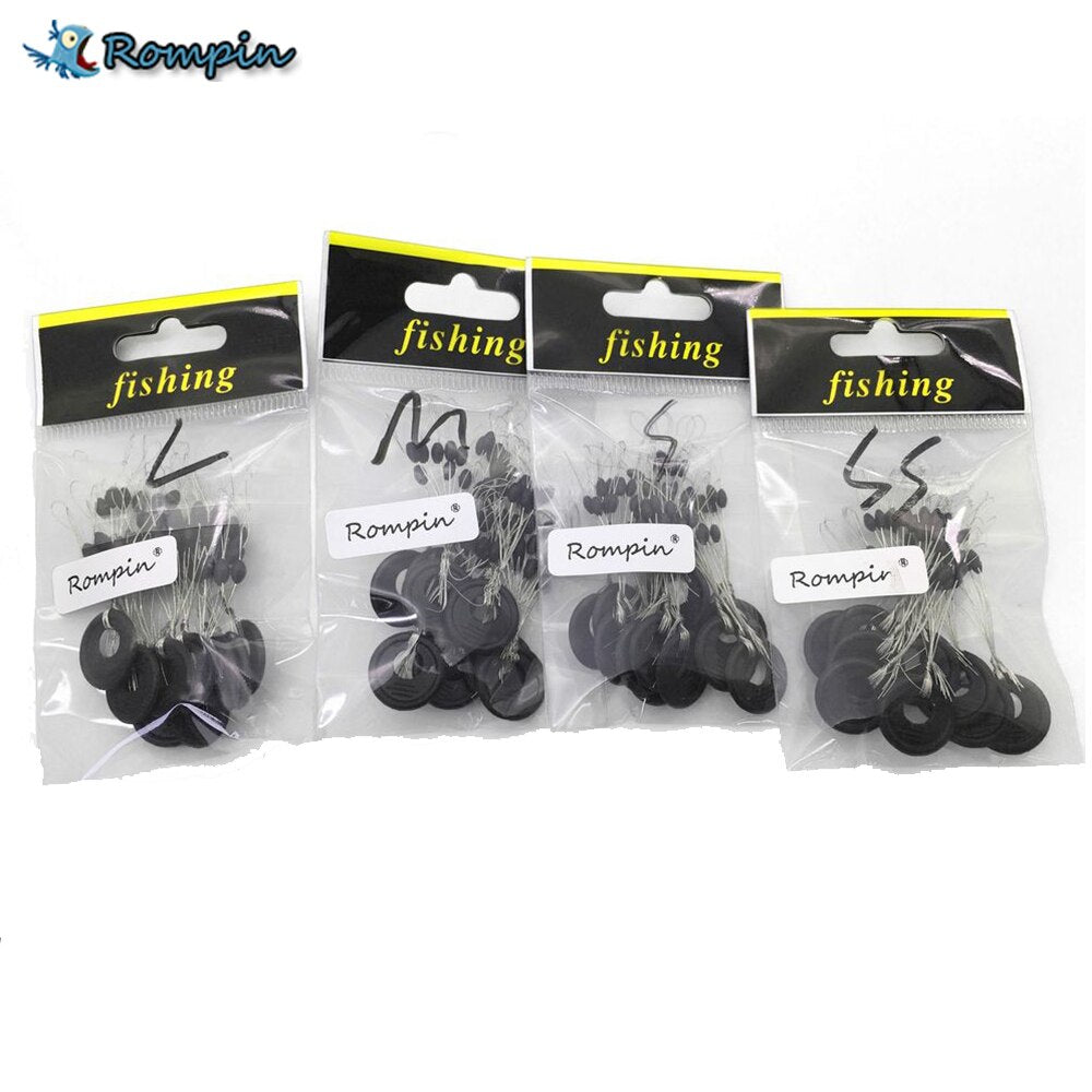Rompin 10pcs/Lot 6 in 1 Size SS/S/M/L Black Rubber Oval Stopper Fishing Bobber Float Connector Fishing Tackle Accessories