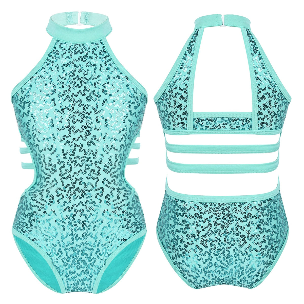 Kids Girls Gymnastics Leotards Child Sparkly Sequins Dancewear Sleeveless