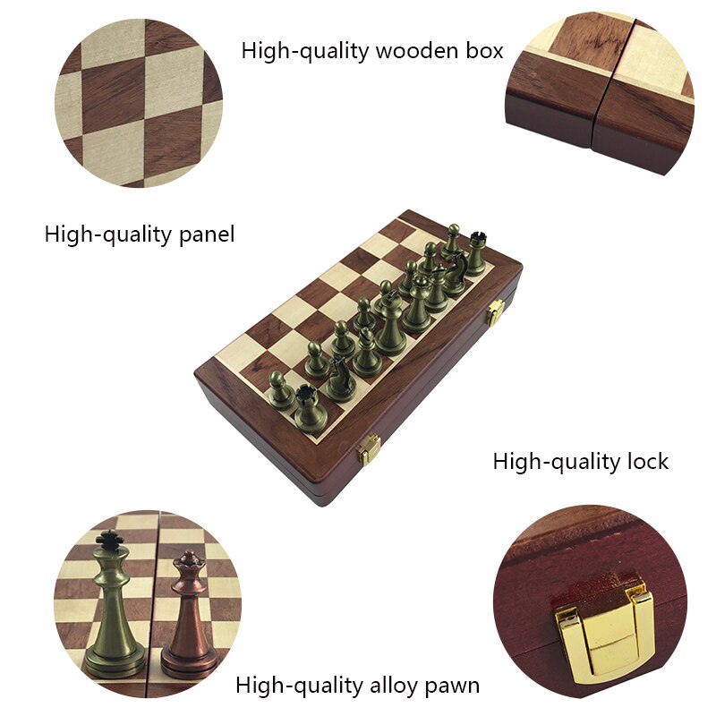 Classic Zinc Alloy Chess Pieces Wooden Chessboard Chess Game Set With King Height 6.7cm Outdoor Game High Quality Chess Yernea